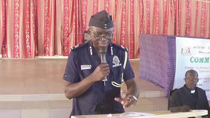 ACP Antwi Tabi, Divisional Police Commander, Dansoman, delivering his speech at the durbar. Picture: OWUSU INNOCENT